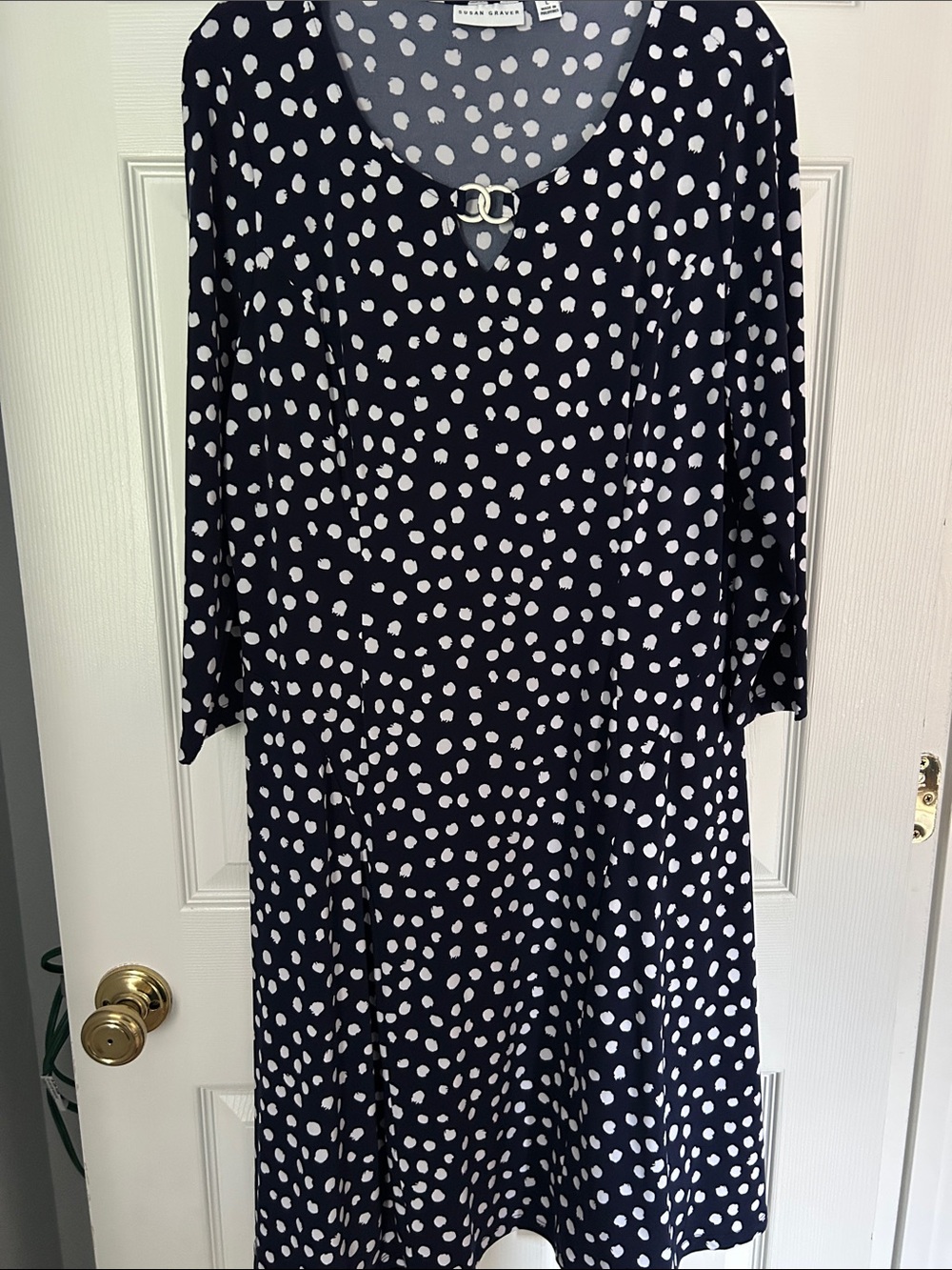 Susan Graver Navy and White Polka Dot Knee-Length Dress